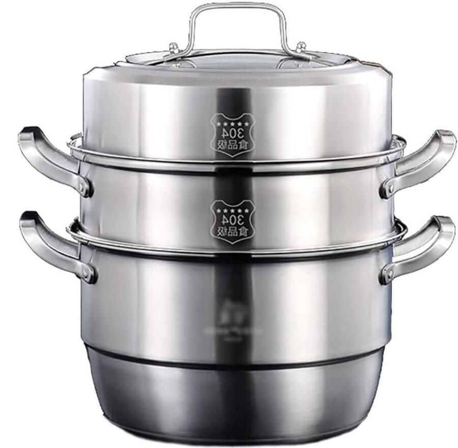 Stoompan Opslagpot Drielaags Kookgerei Koken en Stomen Verstevigd Roestvrij Staal 28 cm Zilverkleurig