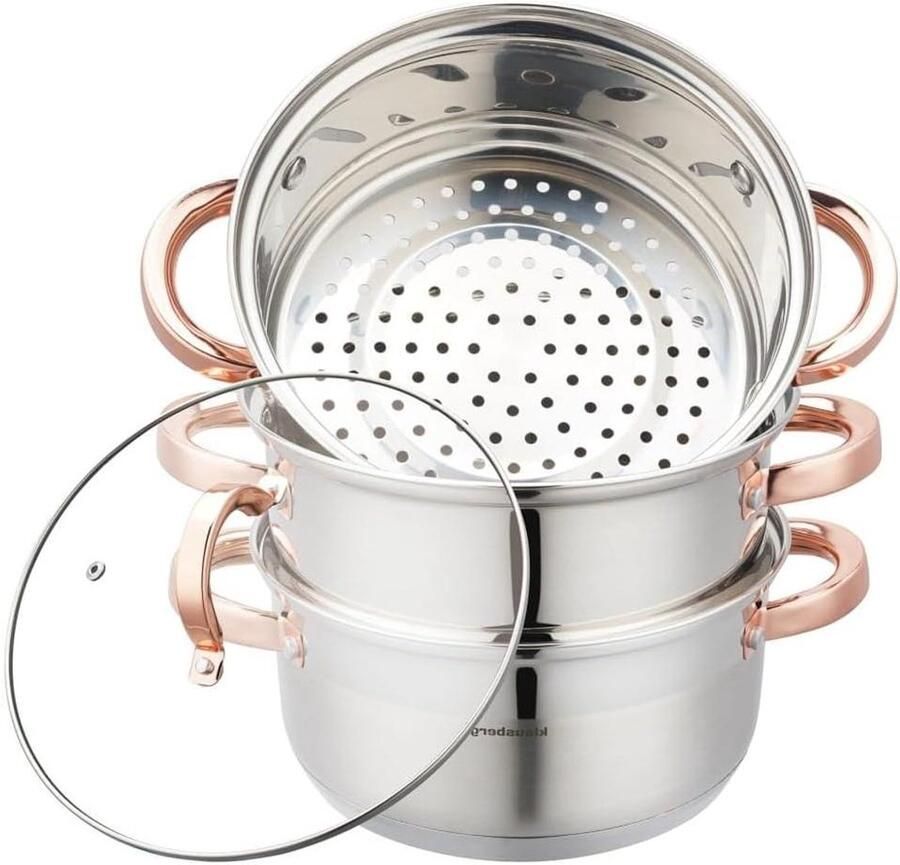 Stoompan Pannenset Stoomkoker Gezond Koken Roestvrij Staal 20 cm Zilver Roségoud