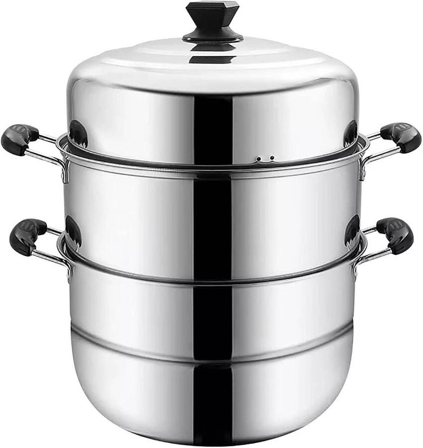 Stoompan Roestvrij Soeppan Hete Pot Huishoudelijk Stomen Extra Grote Capaciteit 40cm Diameter Zilverkleurig