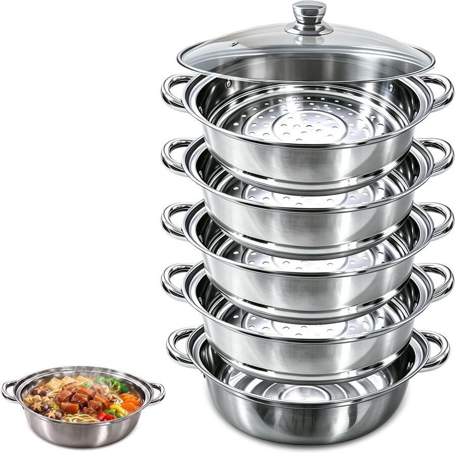 Stoompan Roestvrij staal 28 cm 5 Etages Voor Gezinnen