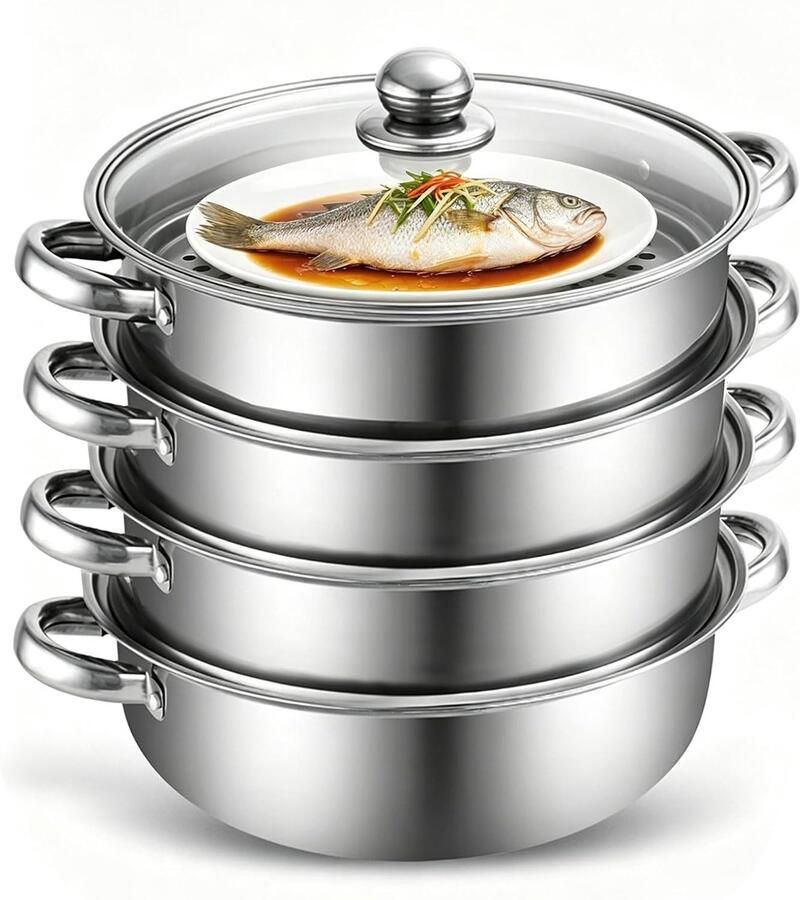 Stoompan Roestvrij staal 28 cm Met Glazen Deksel en Stoominzet Voor Koken en Stomen