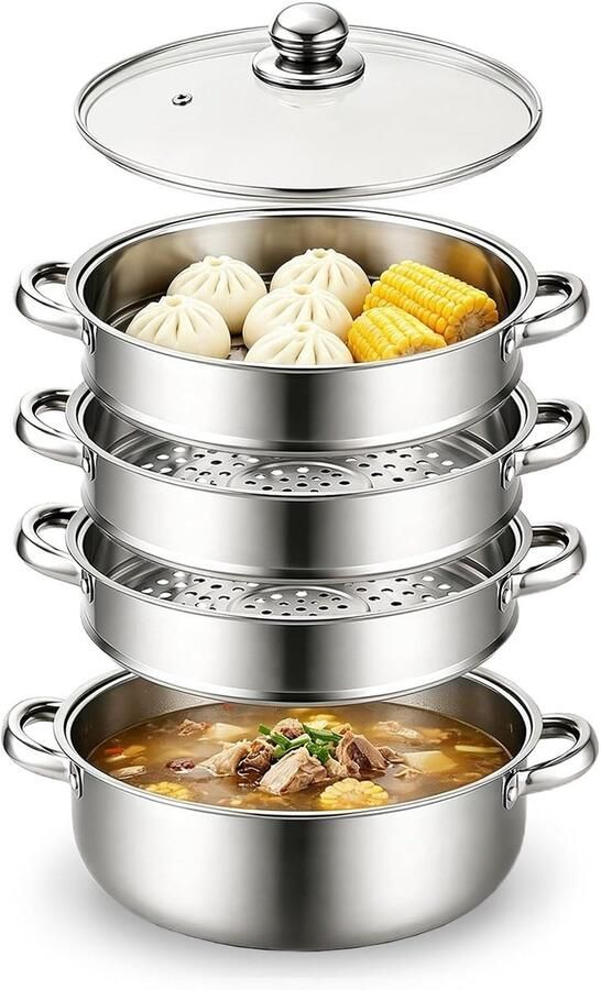 Stoompan Roestvrij staal 28 cm Met stoominzet Voor Groenten Aardappelen en Dumplings