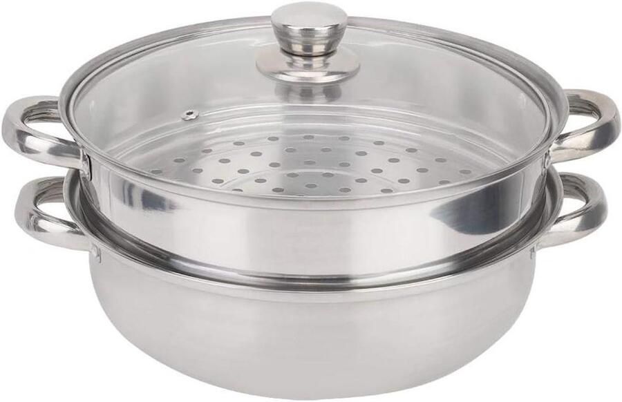 Stoompan Roestvrij Staal Dubbele Kookpan Gezond Koken Dubbele Laag 27 cm Zilver