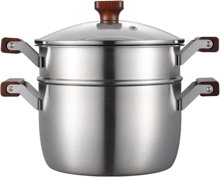 Stoompan Roestvrij Staal Gelaagde Kookpan Gezond Koken Gelijkmatige Warmte 22 cm Zilverkleurig