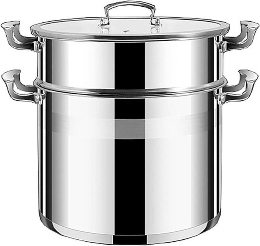 Stoompan Roestvrij Staal Hoge Soeppan Gezond Koken Energiebesparend Dubbel Gebruik 26 Cm Zilver