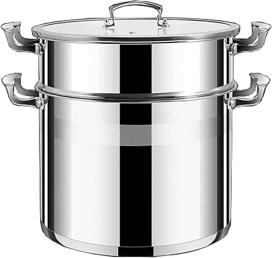Stoompan Roestvrij Staal Hoge Soeppan Gezond Koken Energiebesparend Dubbel Gebruik 26 Cm Zilver