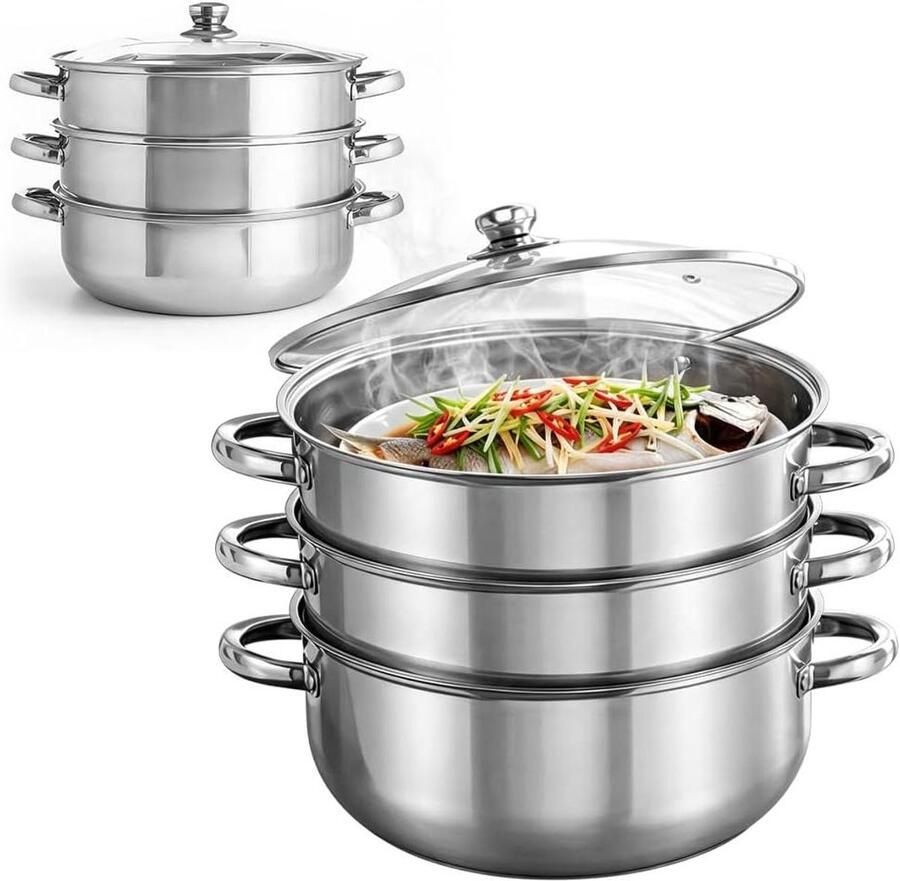 Stoompan Roestvrij Staal Kookgerei Stomer Gezond Koken Vaatwasmachinebestendig 28 cm Zilver