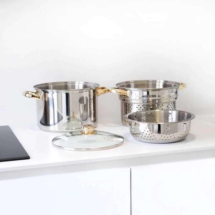 Stoompan Roestvrij Staal Kookpan met Deksel Gezond Koken Drielaags Bodem 24 cm Diameter Zilver