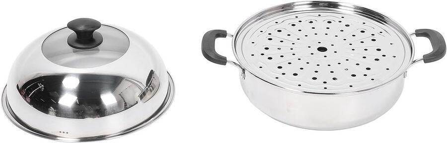 Stoompan Roestvrij Staal Kookpan Stomer Gezond Koken Verdikt Dubbelwandig 32 cm Zilver