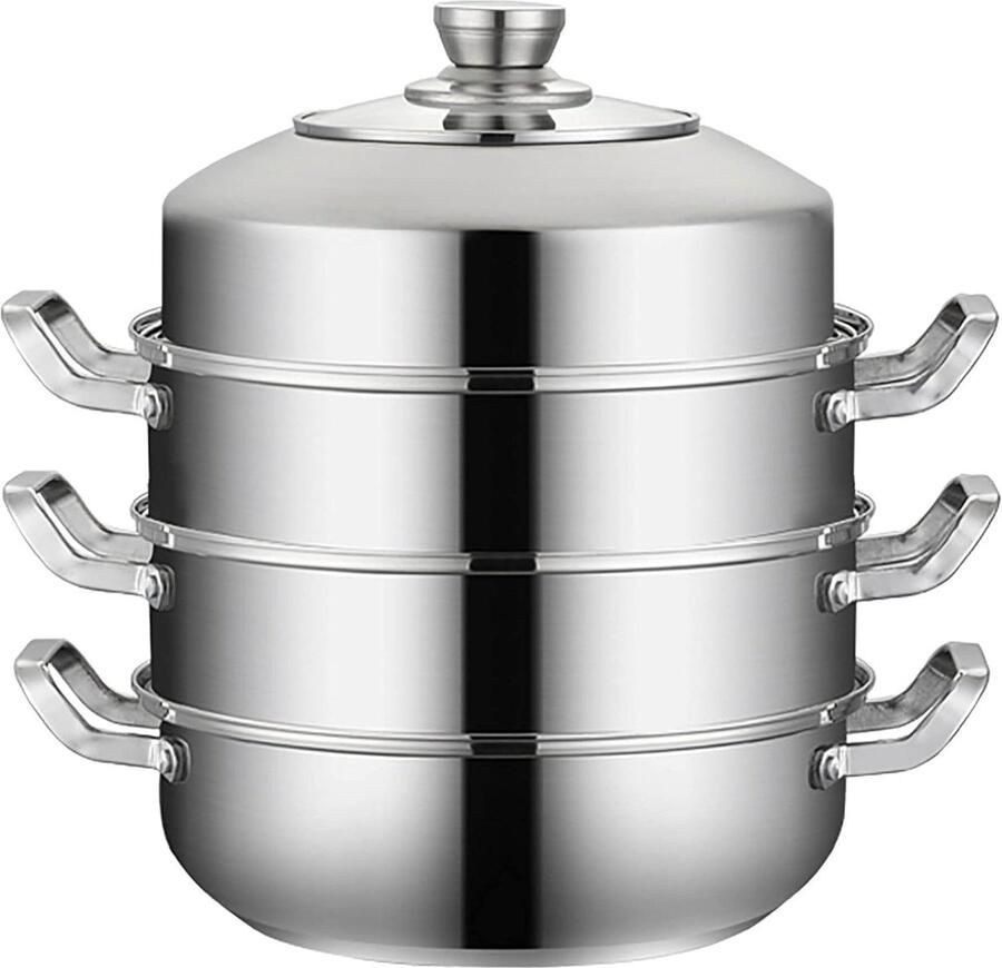 Stoompan Roestvrij Staal Soeppan Hotpan Gezond Koken Meerlaagse Bodem 26 Cm Zilver