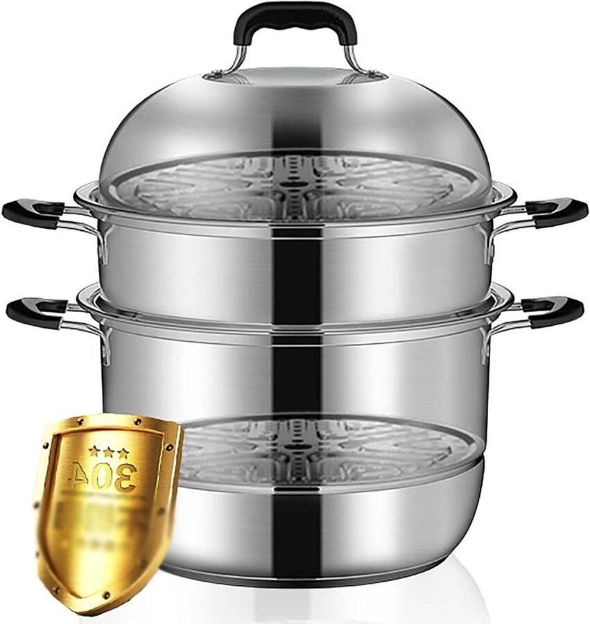 Stoompan Roestvrij Staal Soeppan Kookpan Gezond Koken Meerlaagse Bodem 28cm Zilver