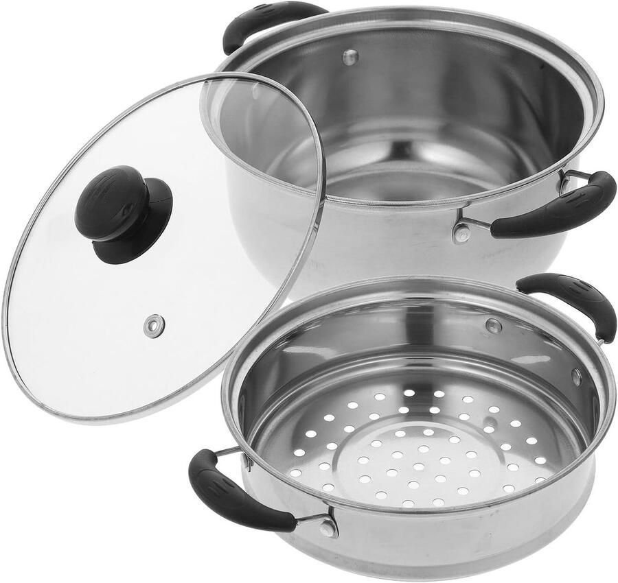Stoompan Roestvrij Staal Soeppan Kookpan Gezond Koken Verdikte Bodem 20 cm Zilver