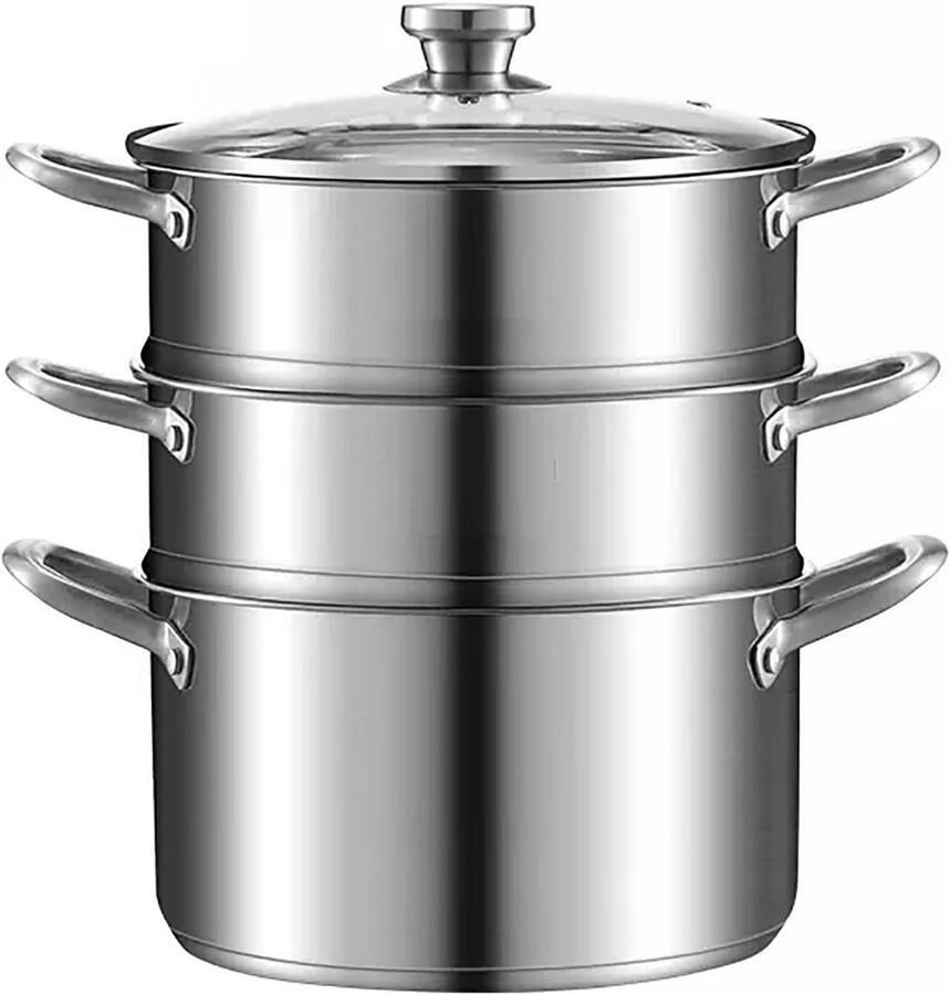 Stoompan Roestvrij Staal Stoomboot Kookpan Gezond Koken Verdikt Ontwerp 22-28 cm Zilver