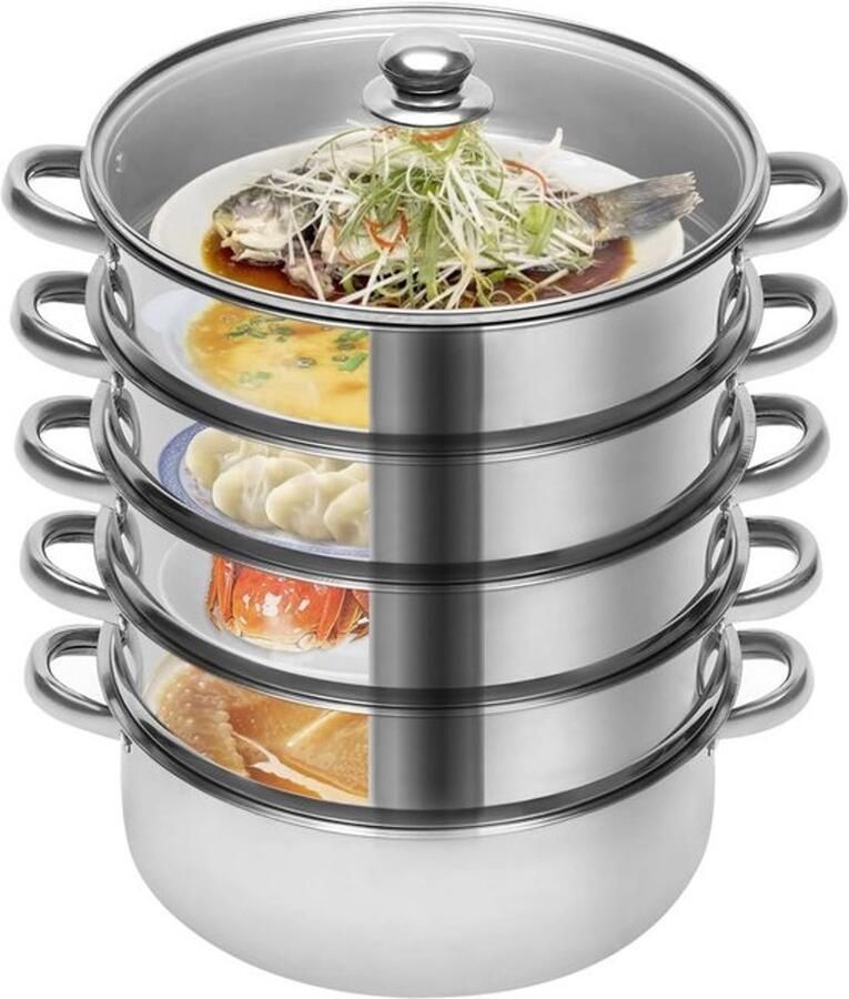 Stoompan Roestvrij Staal Stoomkoker Pot Gezond Koken 4 Stoominzetstukken 26 cm Diameter