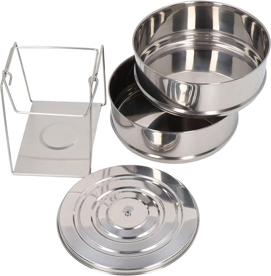Stoompan Roestvrij Staal Stoomkoker Steamer Gezond Koken Stapelbaar Twee Niveaus 20 x 20 x 17 cm