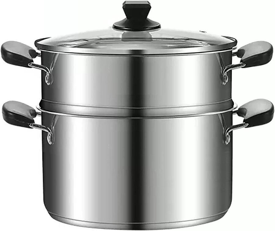Stoompan Roestvrij Staal Voorraadpot Kookpan Gezond Koken Verdikt Ontwerp 24 cm Zilver