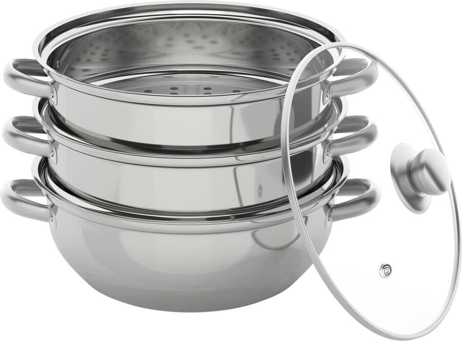 Stoompan Roestvrijstaal Drie Laags Koker Gezond Koken Energie Basis 28 cm Zilver