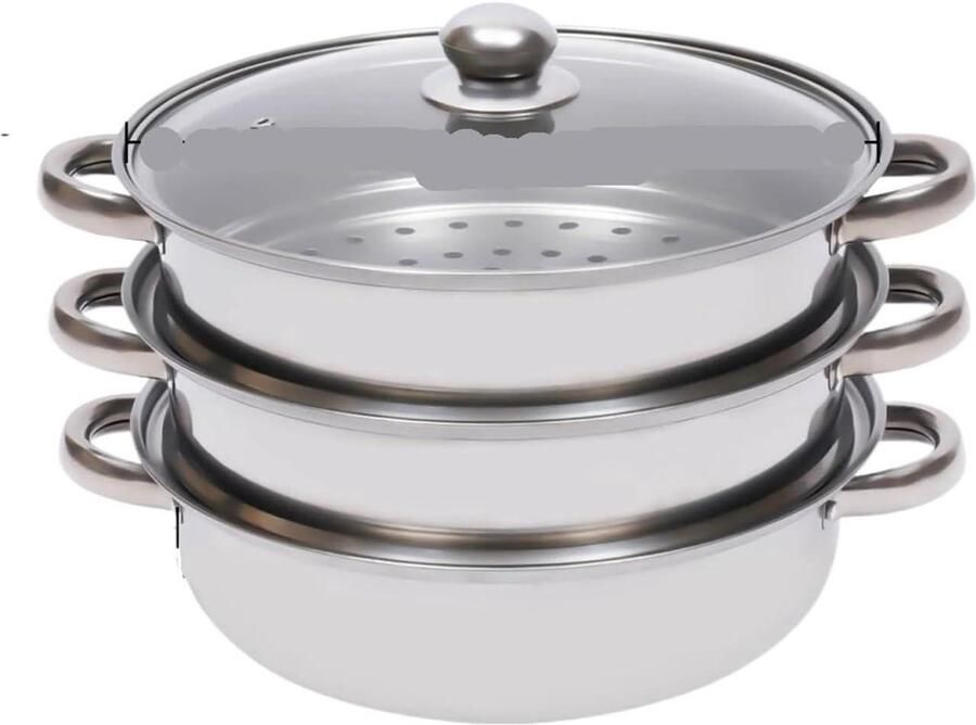 Stoompan Roestvrijstaal Drie Lagen Gezond Koken Efficiënte Warmte 28 cm Zilver