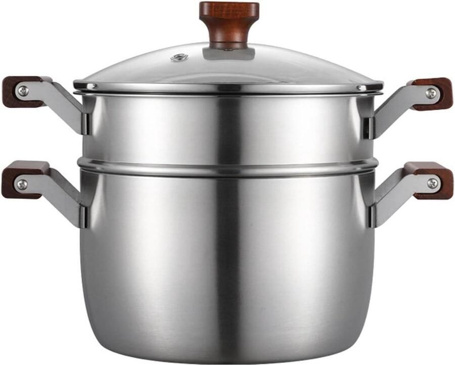 Stoompan Roestvrij Staal Lagen Kookpan Gezond Koken Gelijkmatige Warmte 26cm Diameter Zilverkleurig
