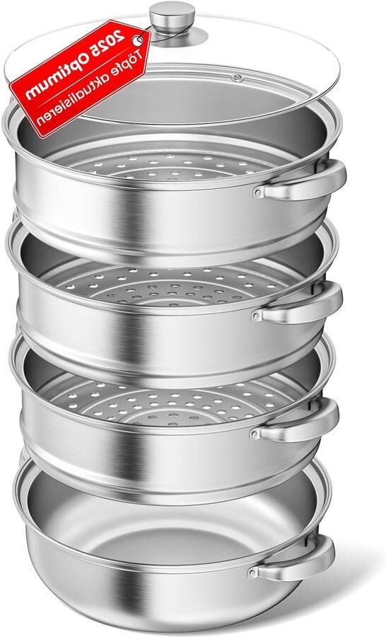 Stoompan Roestvrijstaal Kookgerei met inzet Gezond Koken Multifunctioneel combineerbaar 28 cm Zilverkleurig