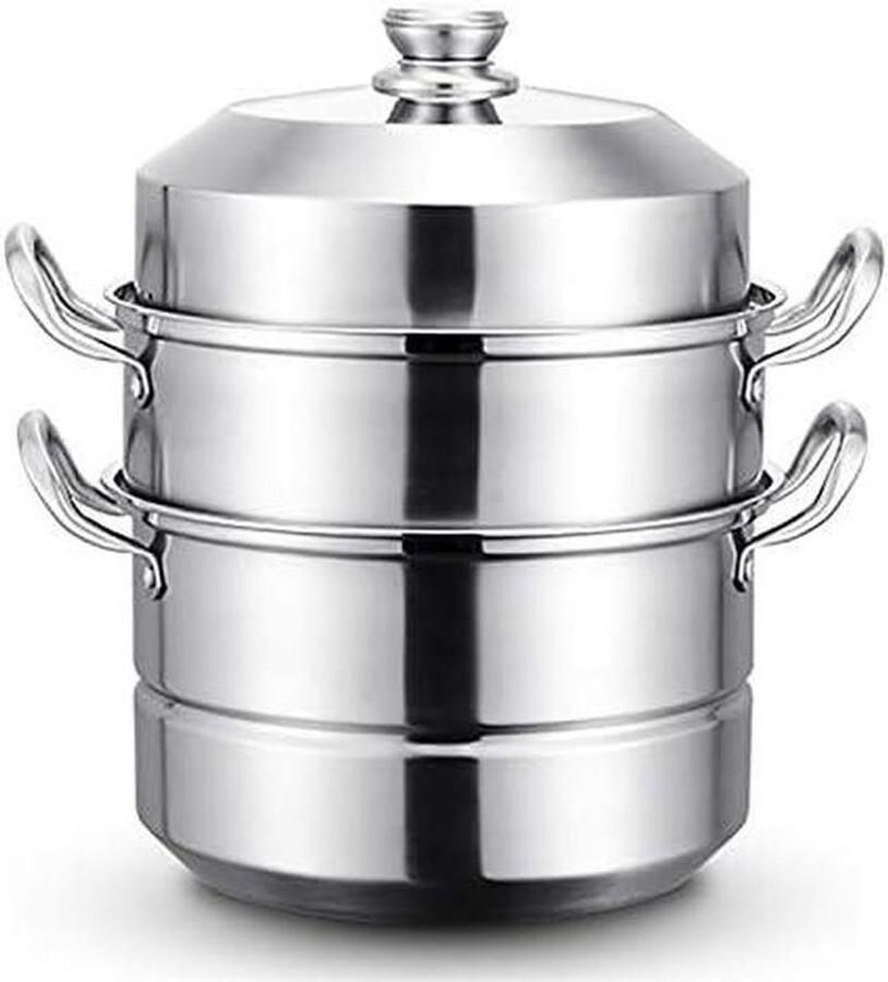 Stoompan Roestvrijstaal Kookpan Inzetstukken Gezond Koken Drielaags Stapelbaar 30-40CM Diameter Zilverkleurig