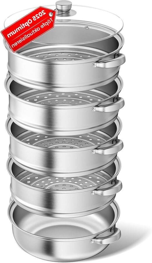 Stoompan Roestvrijstaal Kookpan met mand Gezond Koken Meerdere Verdiepingen 28 cm Zilver