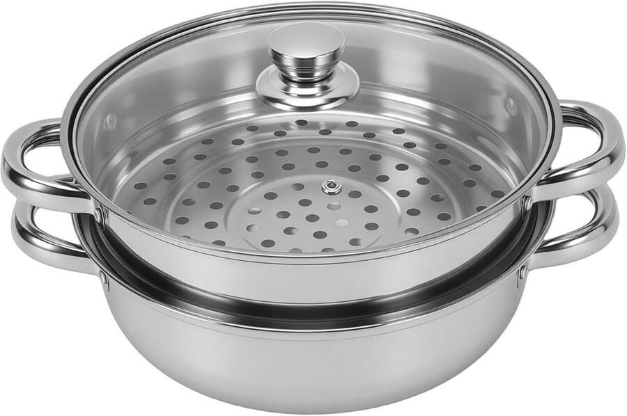 Stoompan Roestvrijstaal Kookpan Stomer Gezond Koken Dubbele Laag 275 cm Breed Zilver