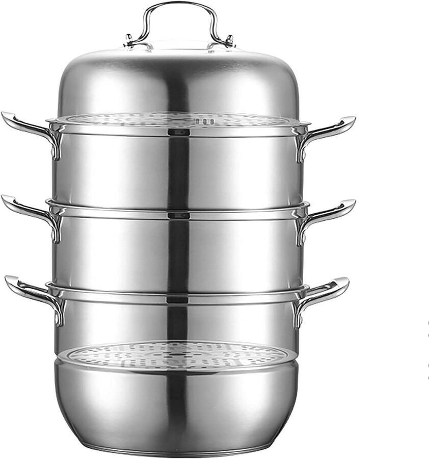 Stoompan Roestvrijstaal Soeppan Kookpan Gezond Koken 3-laags Composietbodem 28 Cm Zilver