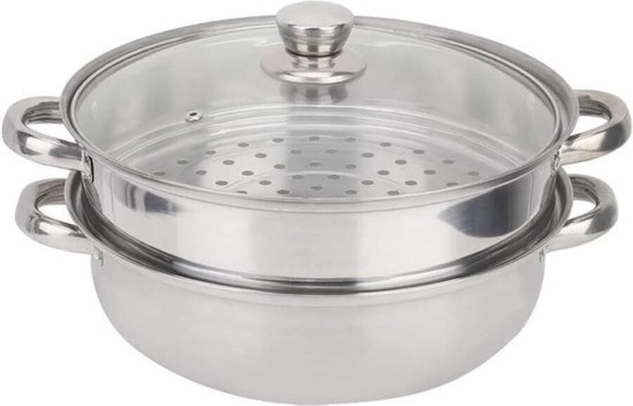 Stoompan Roestvrijstaal Stoomkoker Dubbele Ketel Gezond Koken Hoge Thermische Efficiëntie 27 cm Doorsnede Zilver