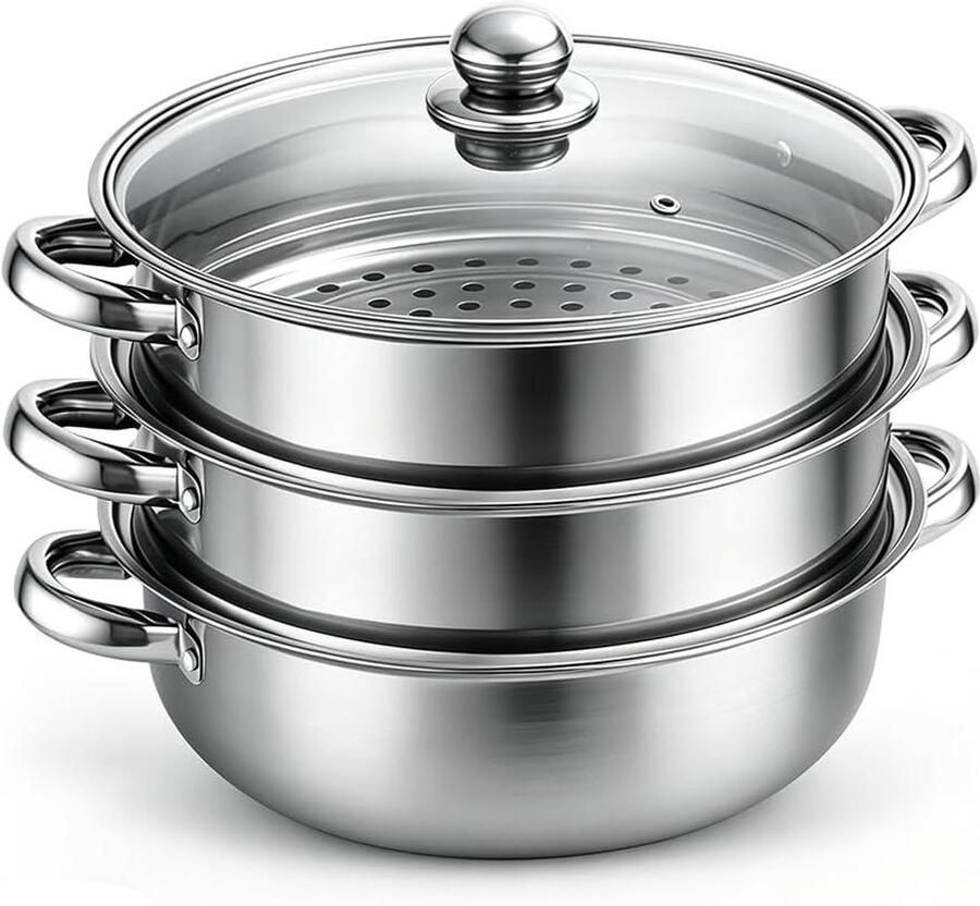 Stoompan Roestvrijstaal Stoomkoker Set Gezond Koken Flexibel In Te Delen 28 cm Diameter Zilver