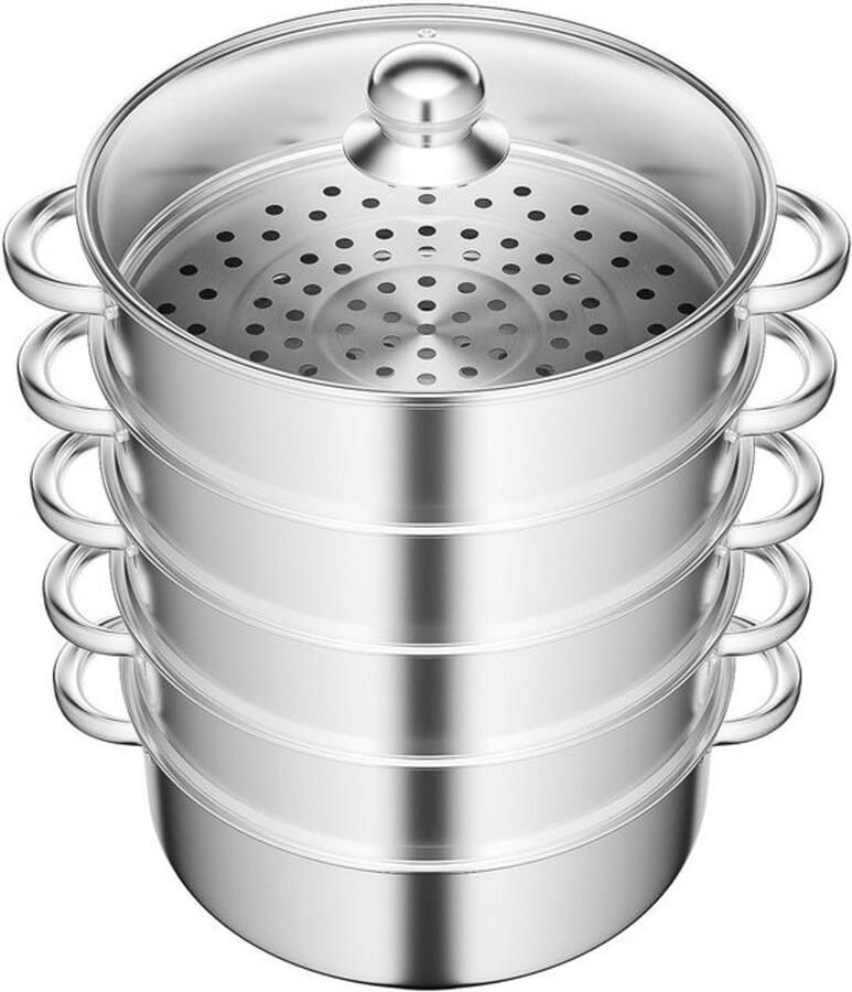 RVS Stoompan Stoomkoker Pan Gezond Koken 5 Lagen Ontwerp 30 cm Diameter Zilverkleurig