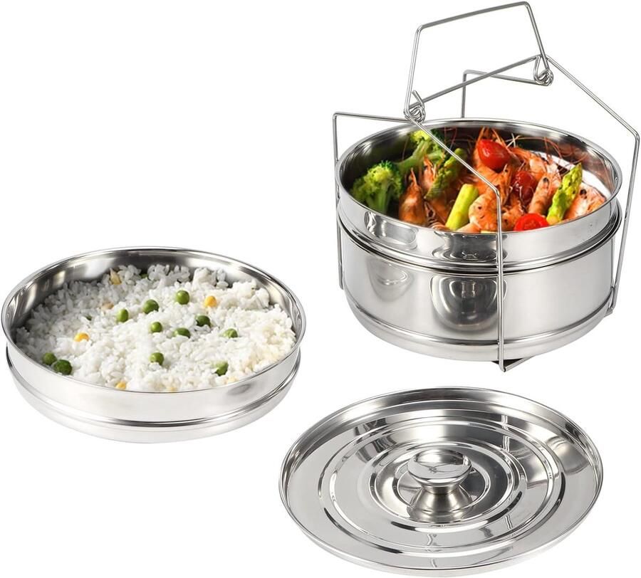 Stoompan RVS Drie Laags Kookpot Gezond Koken Stapelbaar Ontwerp 19cm Diameter Zilverkleurig