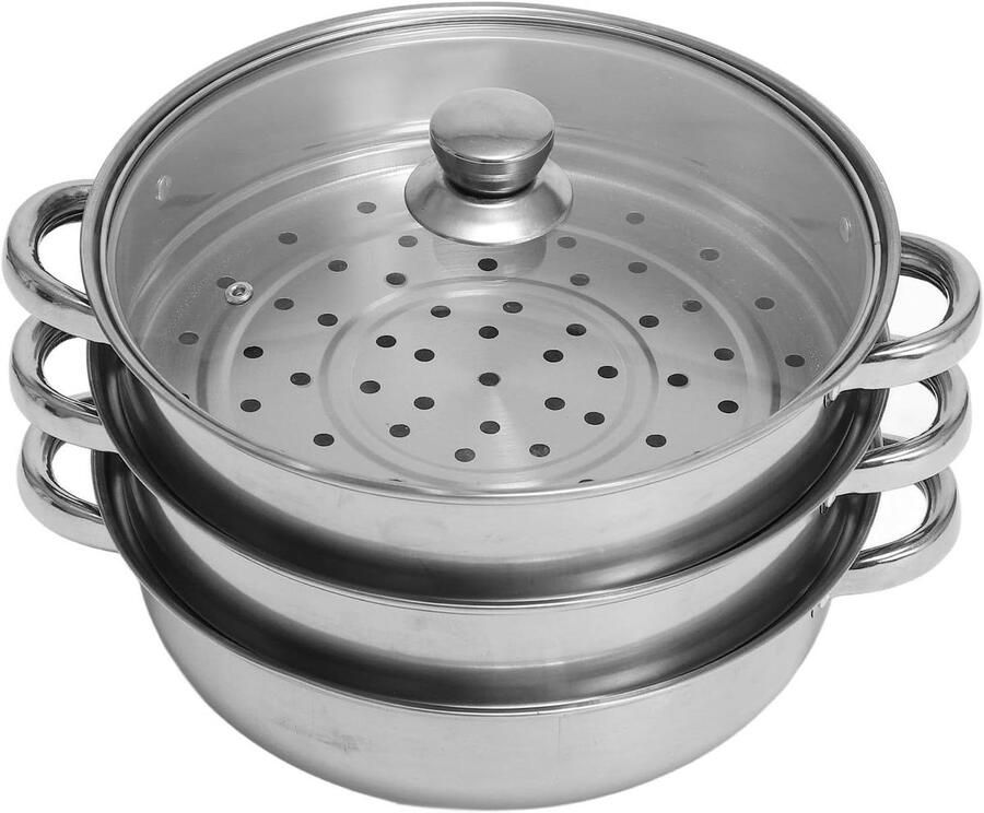 Stoompan RVS Drie Lagen Gezond Koken Verdeelde Warmte 27.8 cm Zilverkleurig