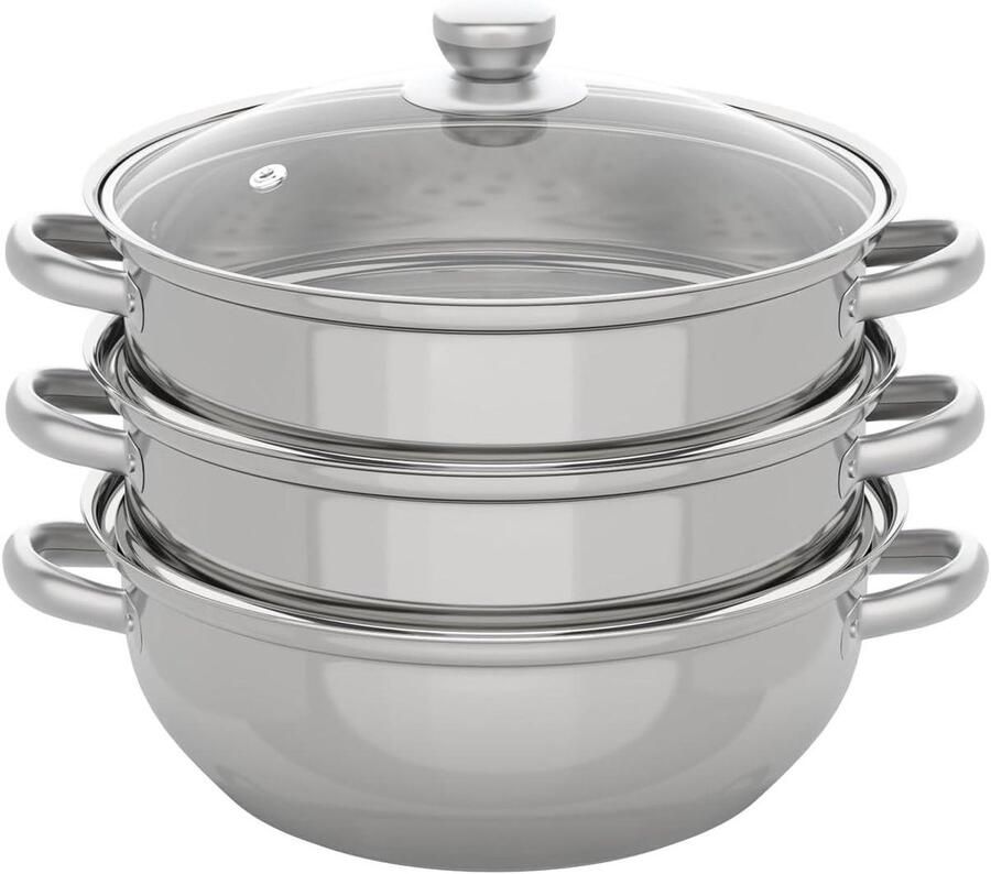 Stoompan RVS Drie Lagen Gezond Koken Vrij Combineren 32.5 cm Zilver
