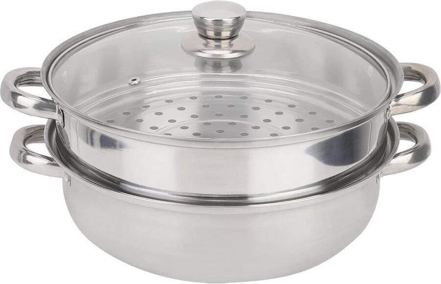 Stoompan Met Deksel Kookpan Stoom Gezond Koken Dubbele Laag 40.9 Ounces Zilver