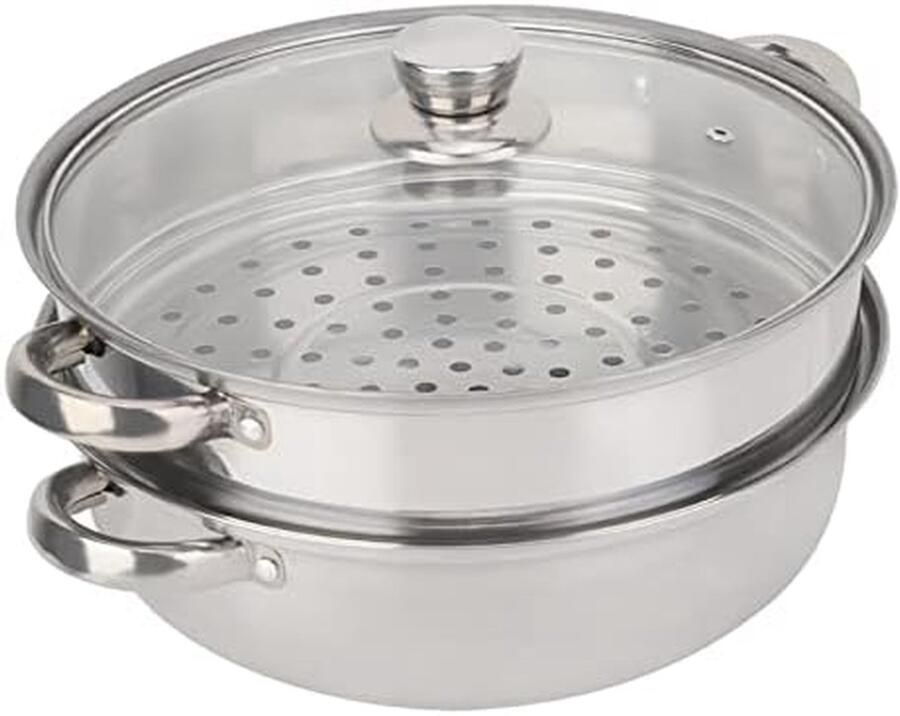 Stoompan RVS Dubbele pan Gezond koken Twee niveaus 27 cm Zilver
