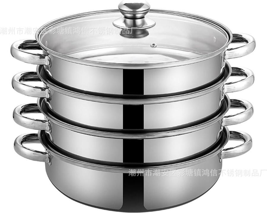 Stoompan RVS Grote pan Gezond Koken 5 Laags Ontwerp 30 cm Doorsnede Zilverkleurig