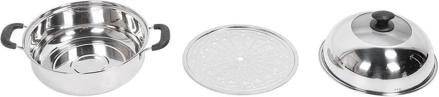 Stoompan RVS Kookgerei Lagen Vis Zeevruchten Stomen Gelijkmatige Warmte 37x35x14 cm Zilverkleurig