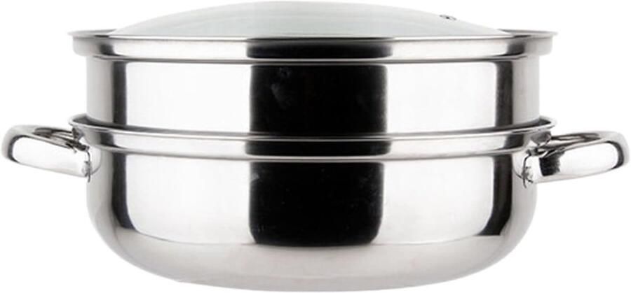 Stoompan RVS Kookpan Dubbel Meerdere Gerechten Koken Snelle Warmteverdeling 30 cm Zilver