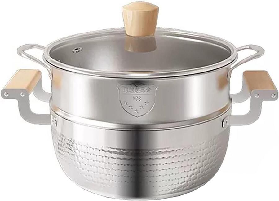 Stoompan RVS Kookpan Glazen Deksel Gezond Koken Verdikte Bodem 20 cm Zilverkleurig
