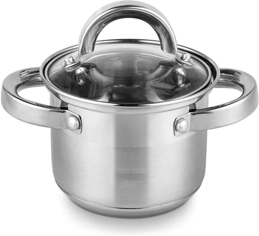 Stoompan RVS Kookpan Melkpan Koken en Stomen Gelijkmatige Warmtegeleiding 12cm 1 Liter Zilverkleurig