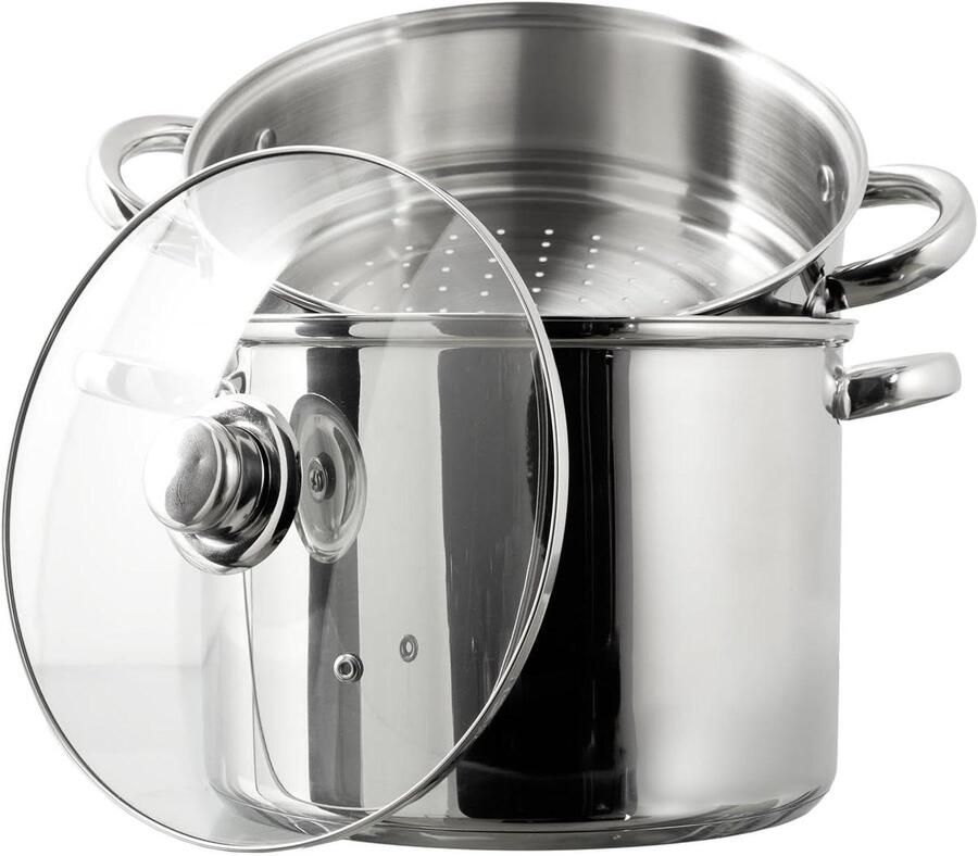 Stoompan RVS Kookpan met mand Gezond Koken Inclusief stoominzet 25.5 cm diameter Zilver