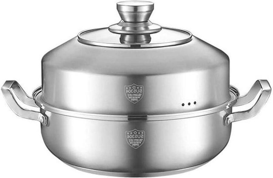 Stoompan RVS Kookpan met stoominzet Gezond Koken Verhoogd Drievoudige Bodem 30 cm Zilverkleurig