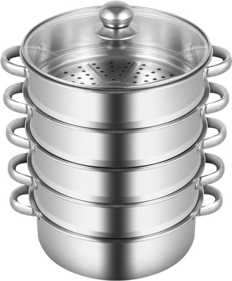 Stoompan RVS Kookpan Stomer Gezond Koken 5-laags Ontwerp 26 tot 30 cm Zilverkleurig