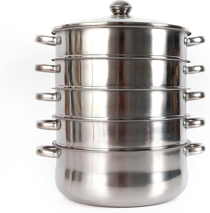 Stoompan RVS Kookpan Stomer Gezond Koken 5 Lagen Pan 26 cm Zilverkleurig