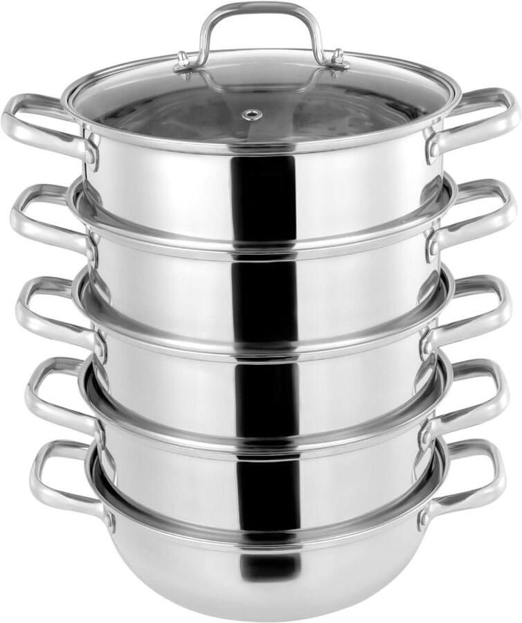 Stoompan RVS Kookpan Stomer Gezond Koken Grote Capaciteit 28 cm Zilver