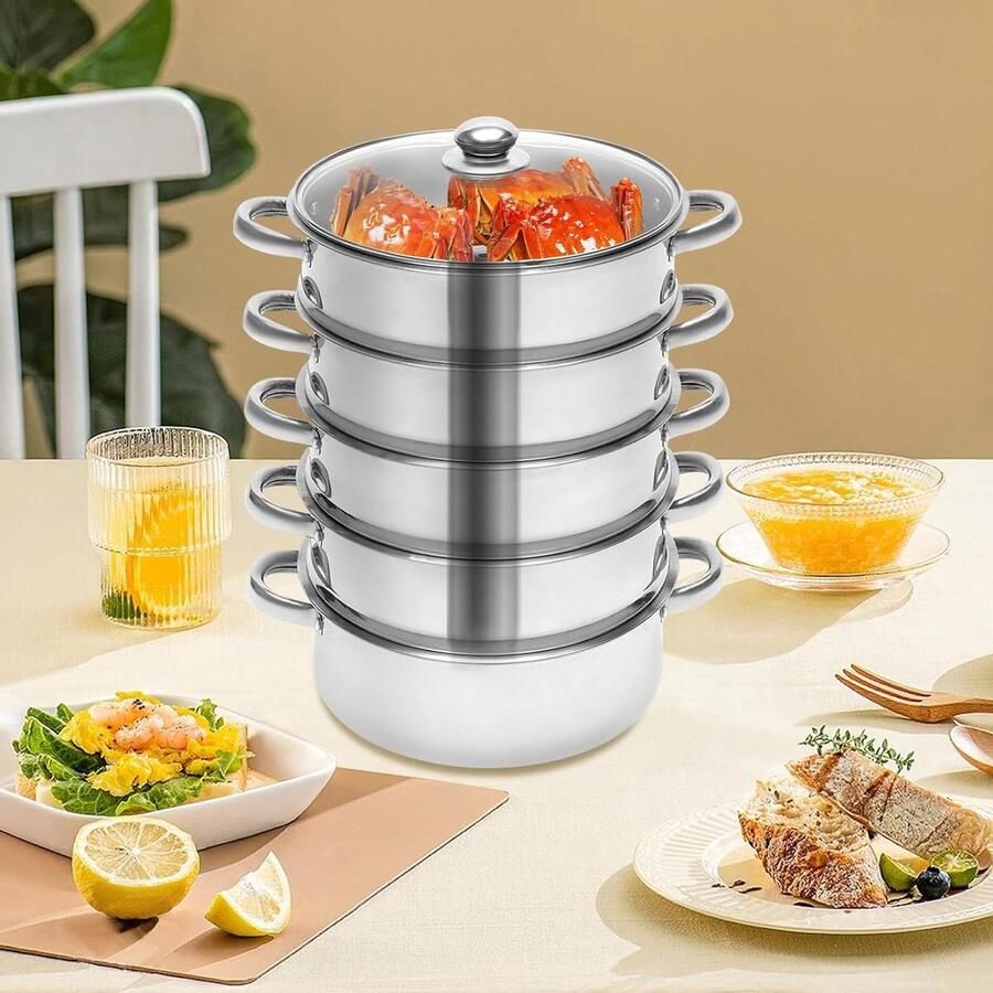Stoompan RVS Kookpan Stomer Gezond Koken Snelle Stoomcirculatie 26 cm Diameter Zilverkleurig