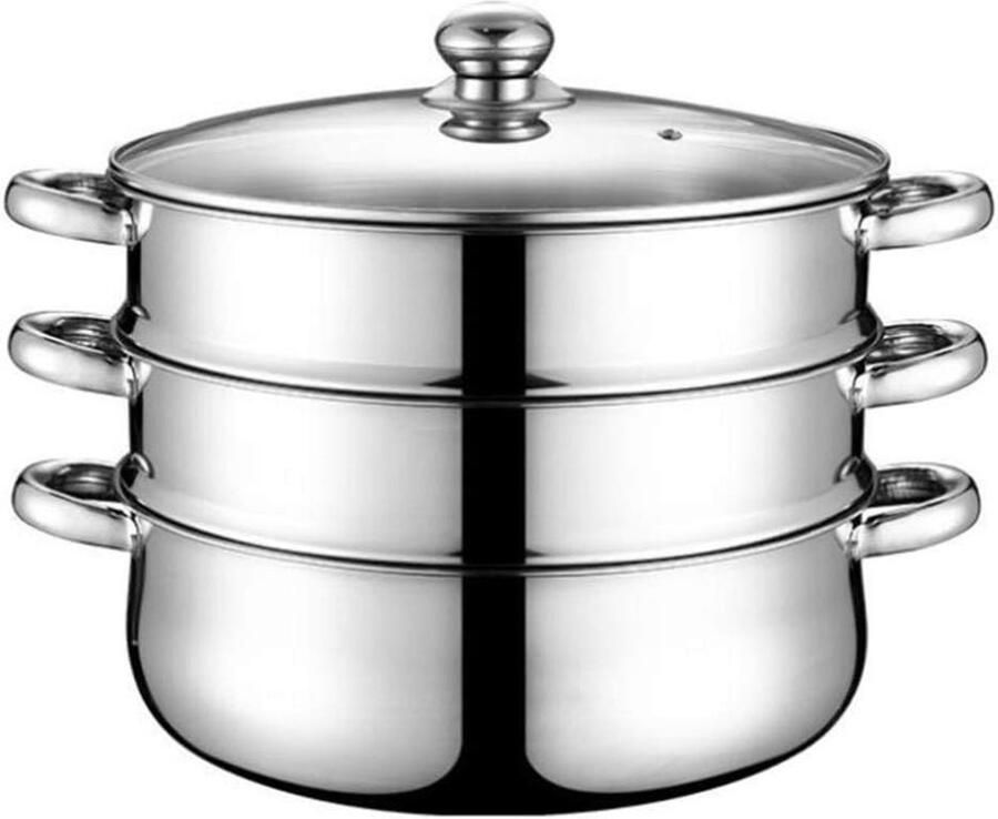 Stoompan RVS Kookpan Stoom Gezond Koken 3-laags Bodem 32 cm Zilverkleurig