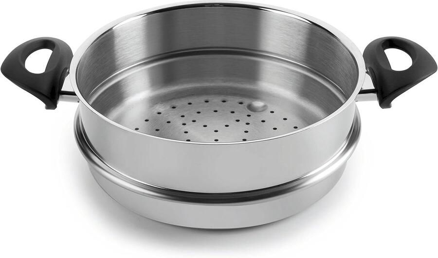 Stoompan RVS Kookpan Stoom Gezond Koken Drievoudige Bodem 20 CM Diameter Zilverkleurig