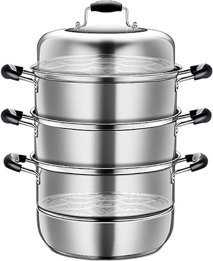 Stoompan RVS Kookpan Stoom Gezond Koken Multi-Layer Ontwerp 34 cm Zilverkleurig